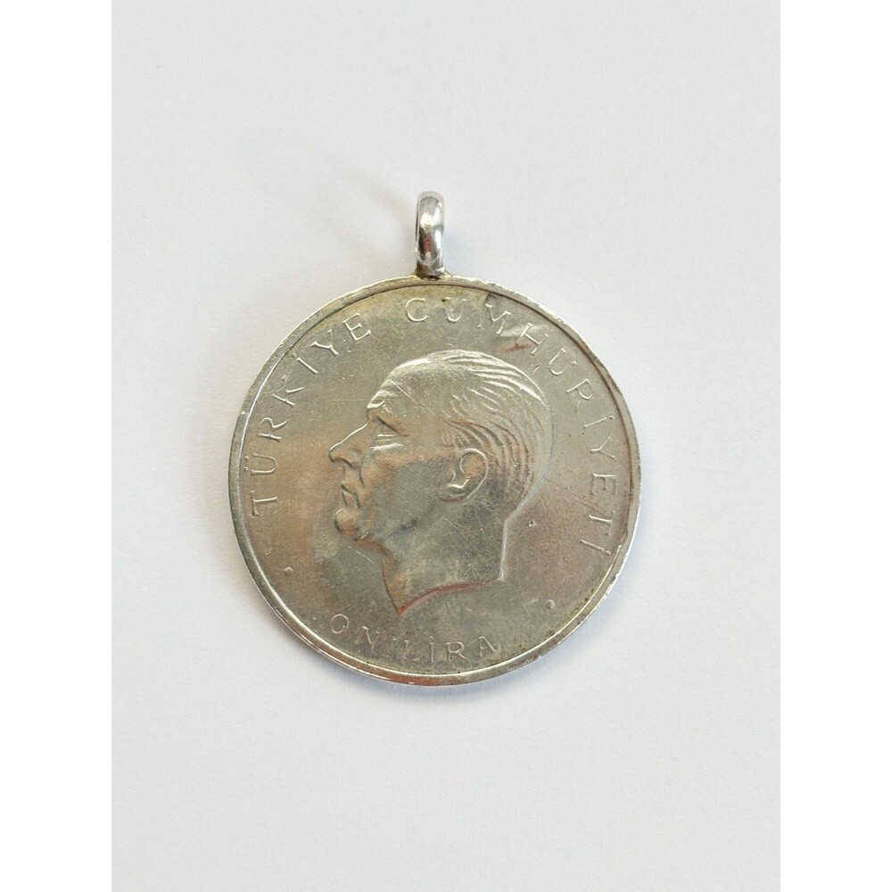 Vintage 1960 10 Lira Turkish Silver Coin Pendant-May 27 Revolution-15.2g